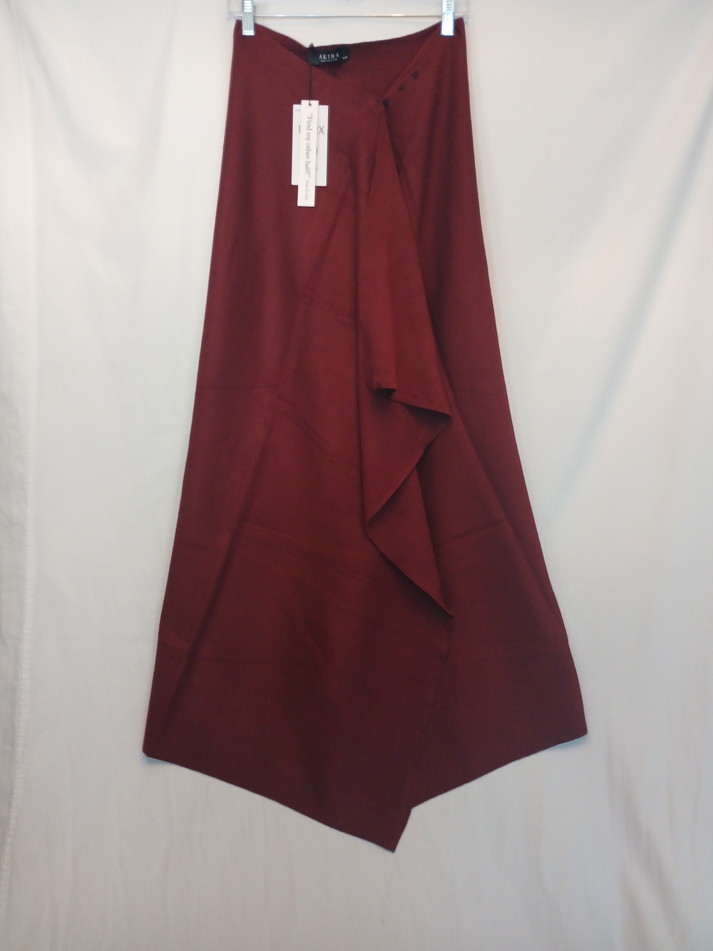 Burgundy Stretch Sweater Knit Asymmetric Open Drape Maxi Skirt 1X/2X New!